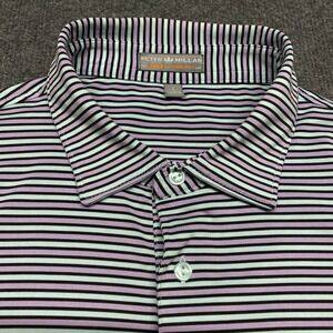 Peter Millar Summer Comfort Performance  Polo purple teal striped Golf *READ*